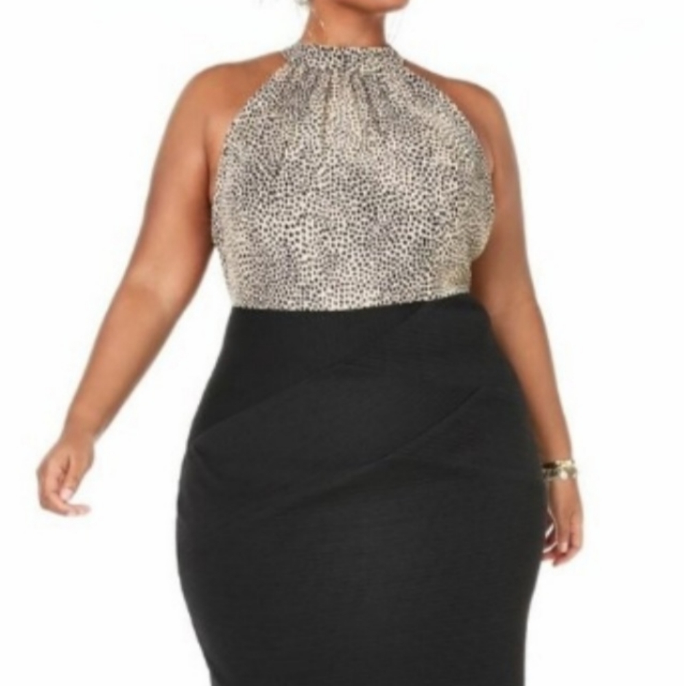 Teeze Me Halter Dress Black Cheetah Print Short Plus Size 16 Cocktail NWT New